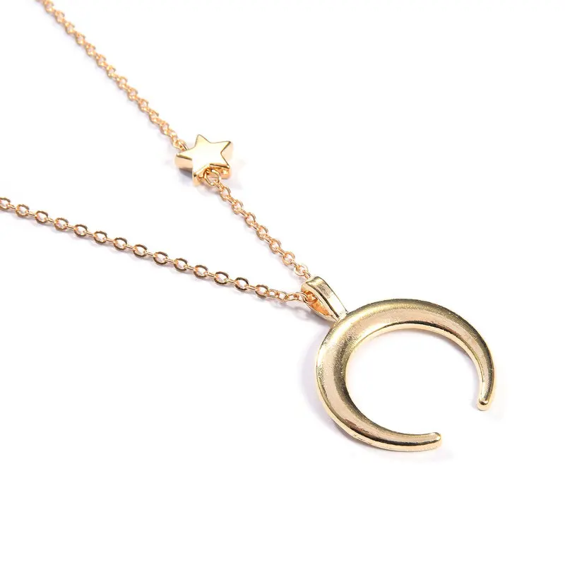 Простое ожерелье с подвеской в форме звезды и Луны модное металлическое