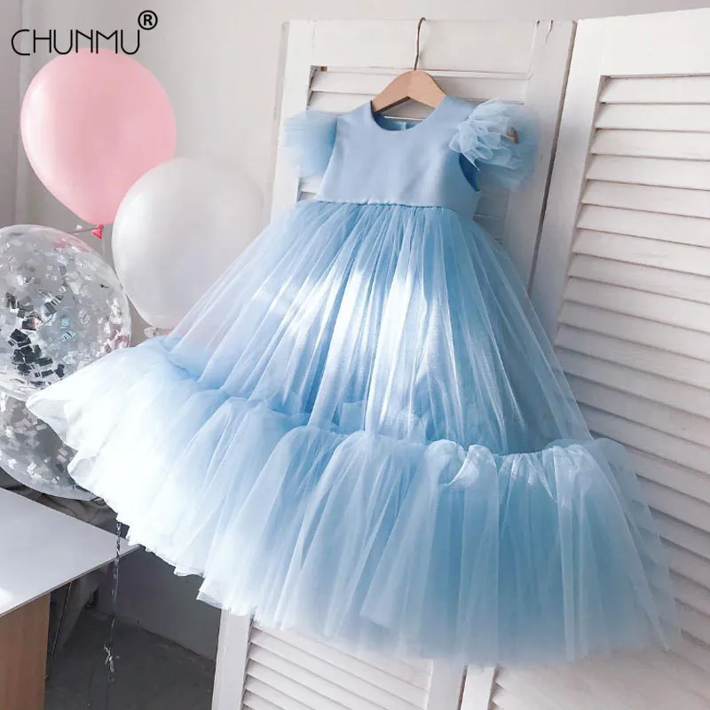 Infant Baby Girls Lace Cake Tutu Birthday Dresses Christening Gowns Baby Baptism Clothes Flower Prom Big Bow Princess Dresses