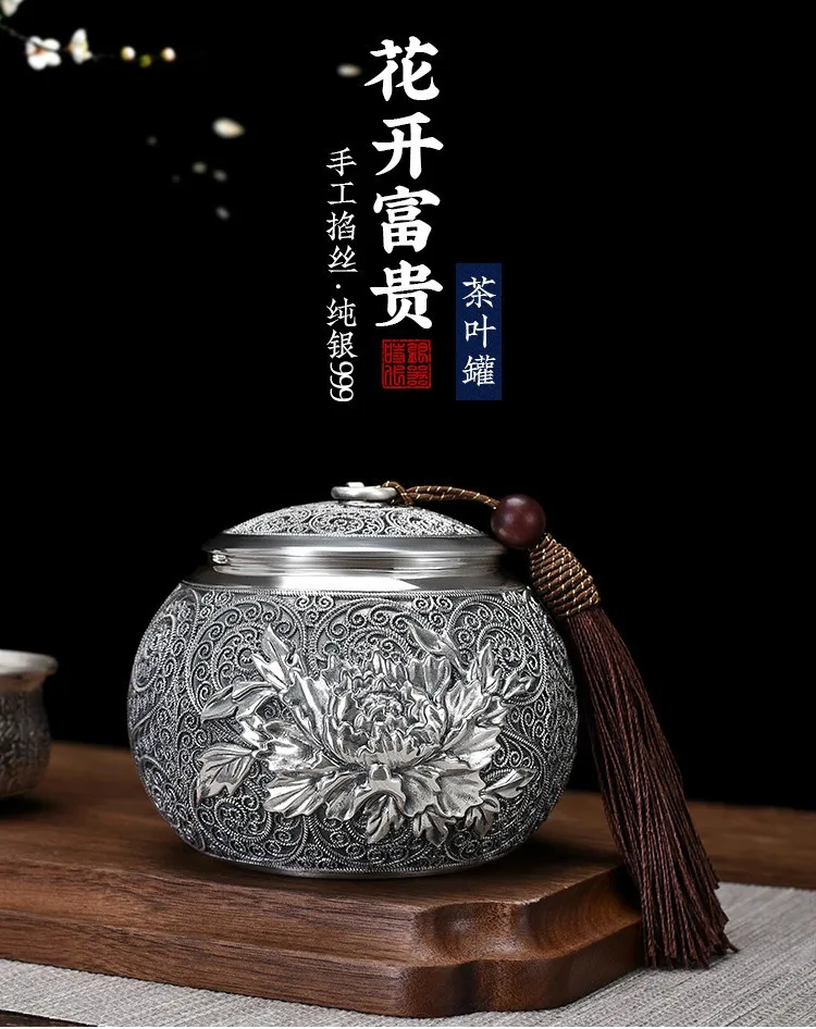

Чайные банки из стерлингового серебра 999 пробы, филигранные креативные чайные банки ручной работы, герметичные и свежие большие банки для х...