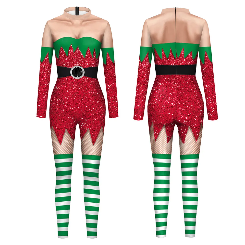 Женский костюм для взрослых на Рождество с цифровым принтом приталенный