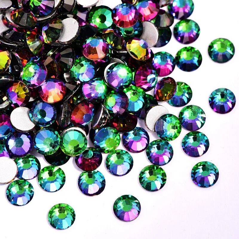 

SS3-SS30 Green Vancano Bling Nail Art Rhinestone Non-Hotfix Flat Back Green Flare Glass Glitter Strass for Nail Art Decoration