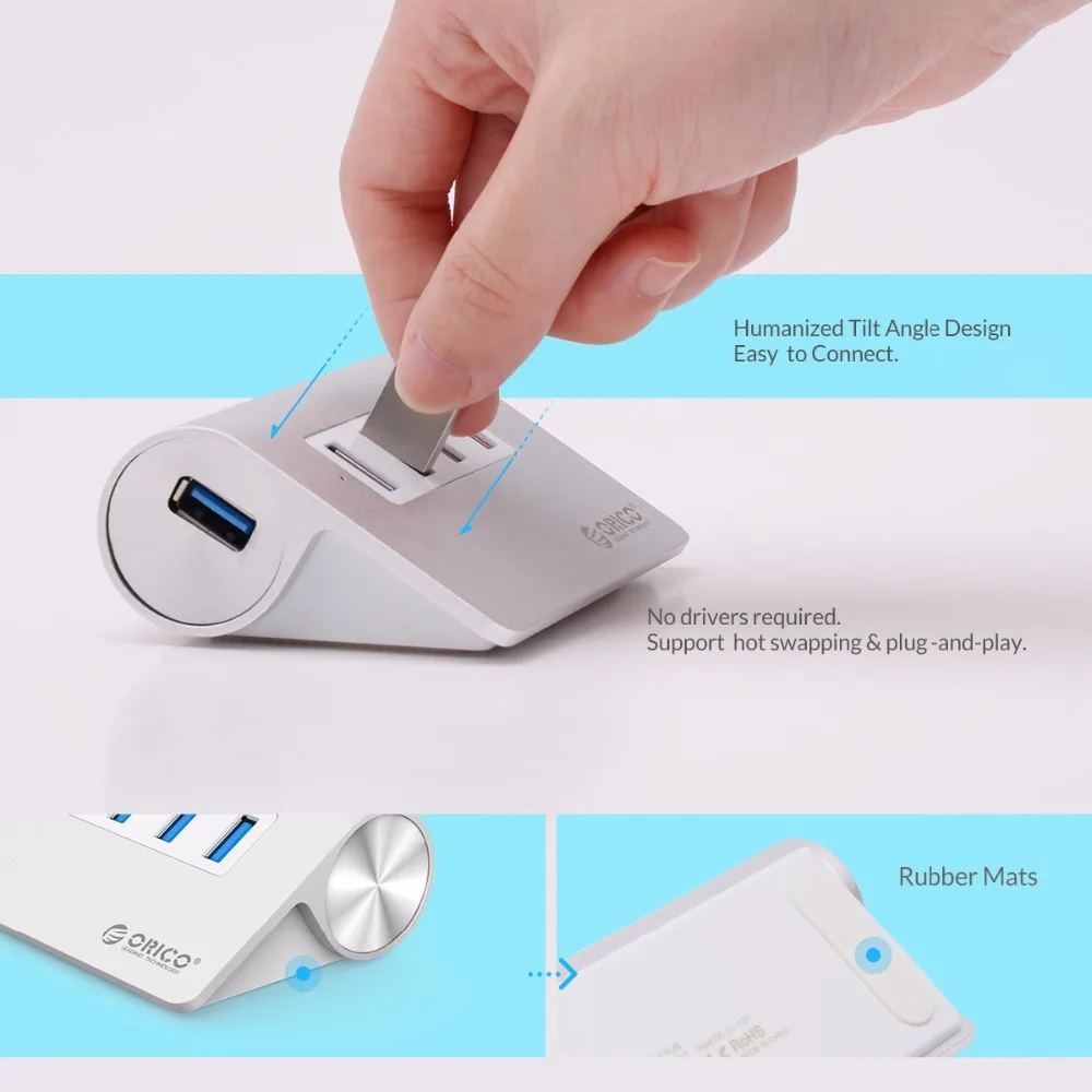 Алюминиевый 4 Портовый Концентратор ORICO с USB 3 0 5 Гбит/с сверхскоростной usb