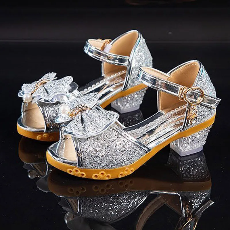 New Girl High Heels Shoes Bowknot Glitter Casual Sandals for Princess Dance Party Fashion Summer New 2022 Toddler Girl Shoes enlarge
