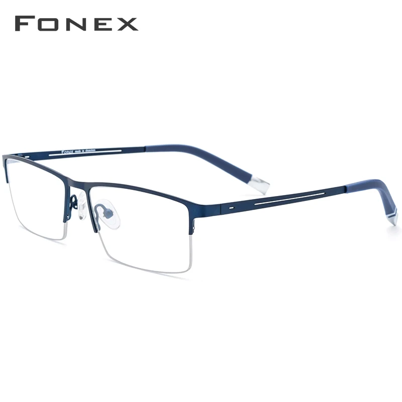 Очки из FONEX сплава, полуквадратные очки для близорукости, оправы для очков по рецепту, мужские новые полуоправы, оптические оправы, очки 8825 - Цвет оправы: Синий