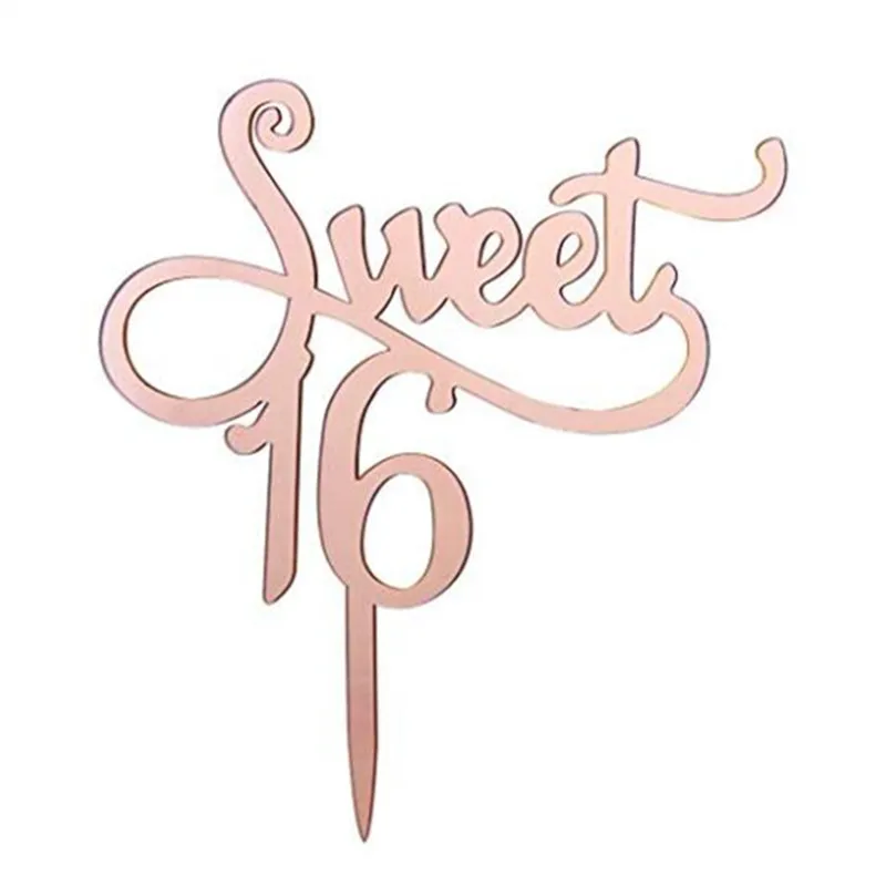 Зеркальный розовый Золотой Топпер для 16 го торта на день рождения девочек