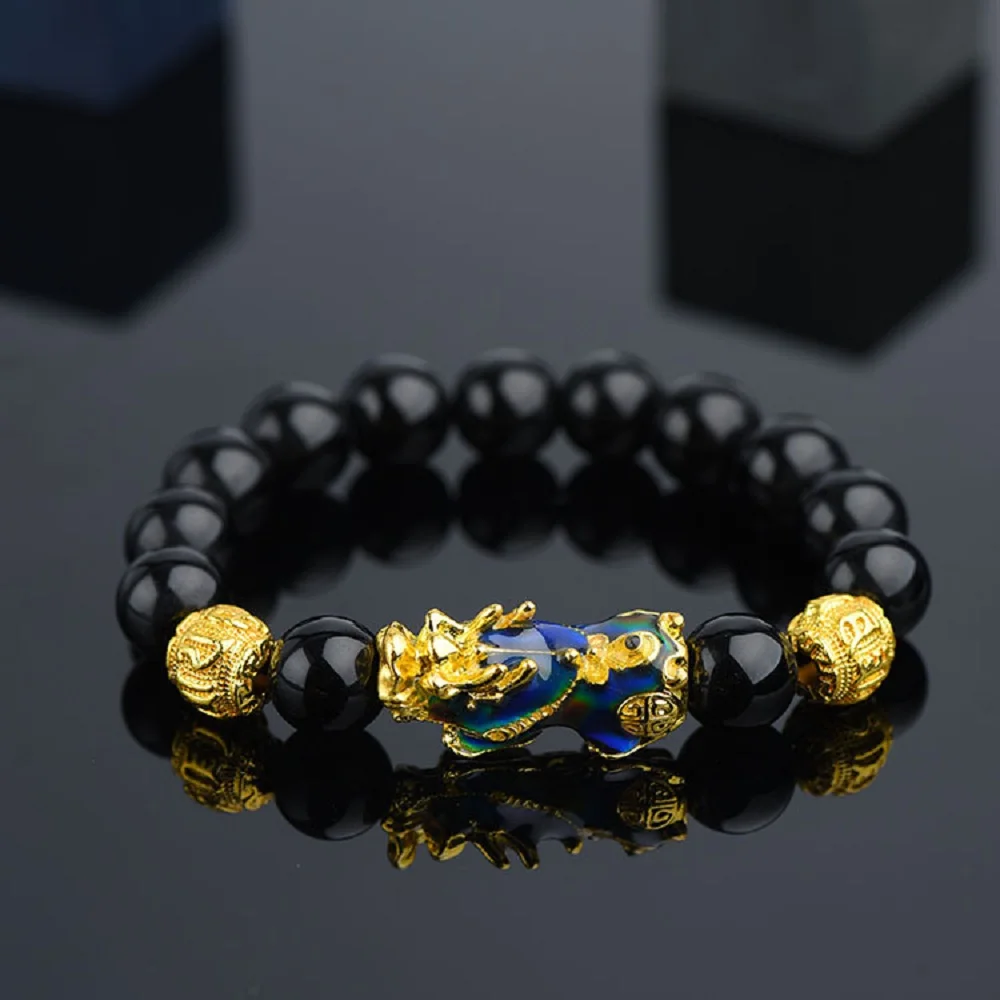 Модные браслеты унисекс из обсидиана с каменными бусинами китайский браслет фэн