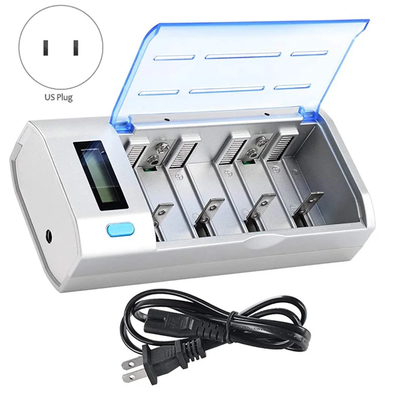 Умное зарядное устройство для AA AAA C D 9 V аккумуляторная батарея с 4 шт 10000 MAh US