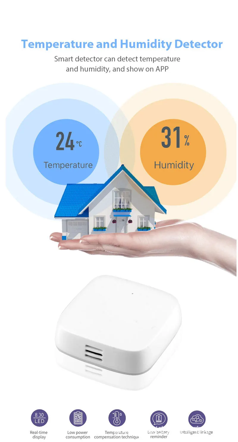 Датчик температуры и влажности Tuya Smart ZigBee с беспроводным управлением