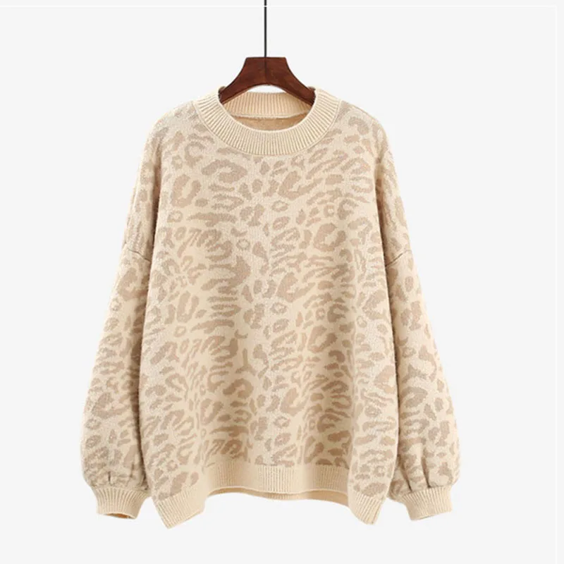 Женский Повседневный вязаный свитер с леопардовым принтом Свободный пуловер