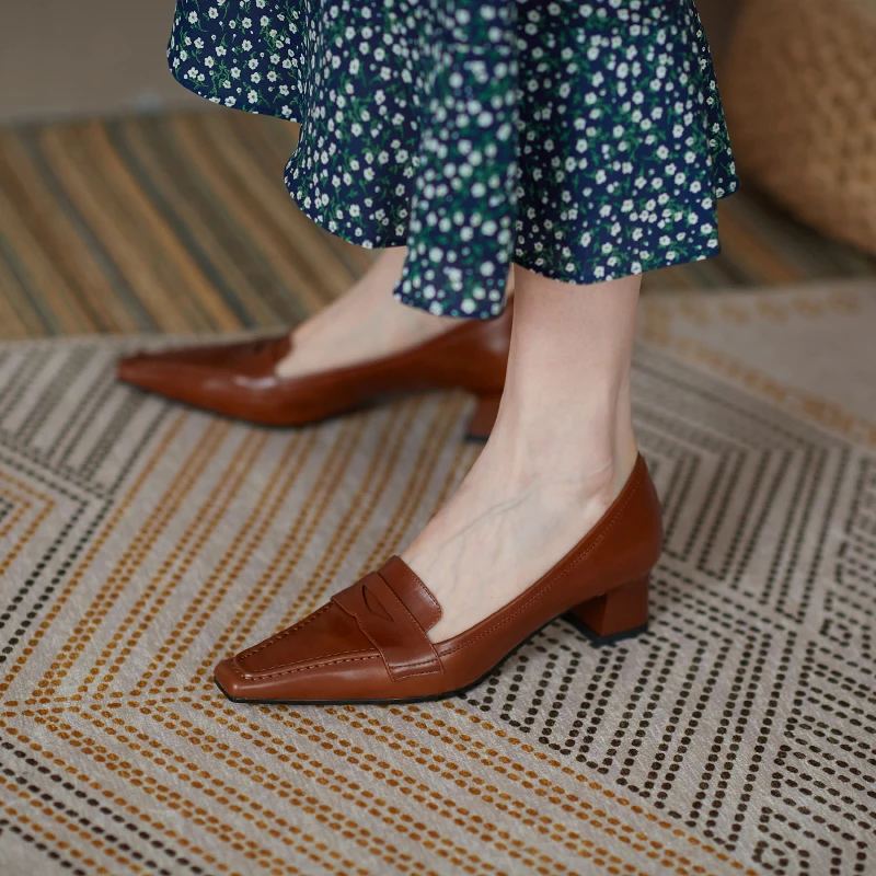 

MORAZORA 2021 New Arrival Fashion Women Pumps Genuine Leather Pumps Thick High Heels Square Toe Office Dress Shoes