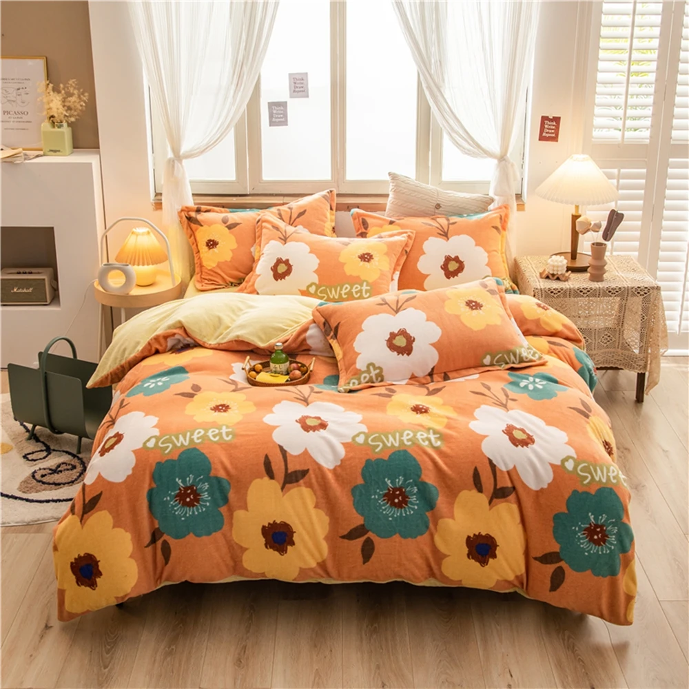 

Теплые зимние фланелевые 3/4 шт. Постельное белье молока бархатное Лоскутное Одеяло Пододеяльник Мультфильм утолщенный спортивный костюм з...