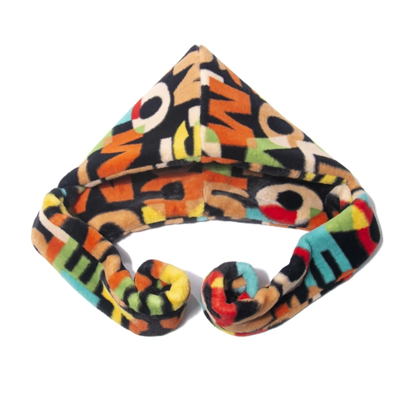 

Winter Fuzzy Plush Warm Hooded Long Scarf Colorful Letters Earflap Cap Shawl 50PF