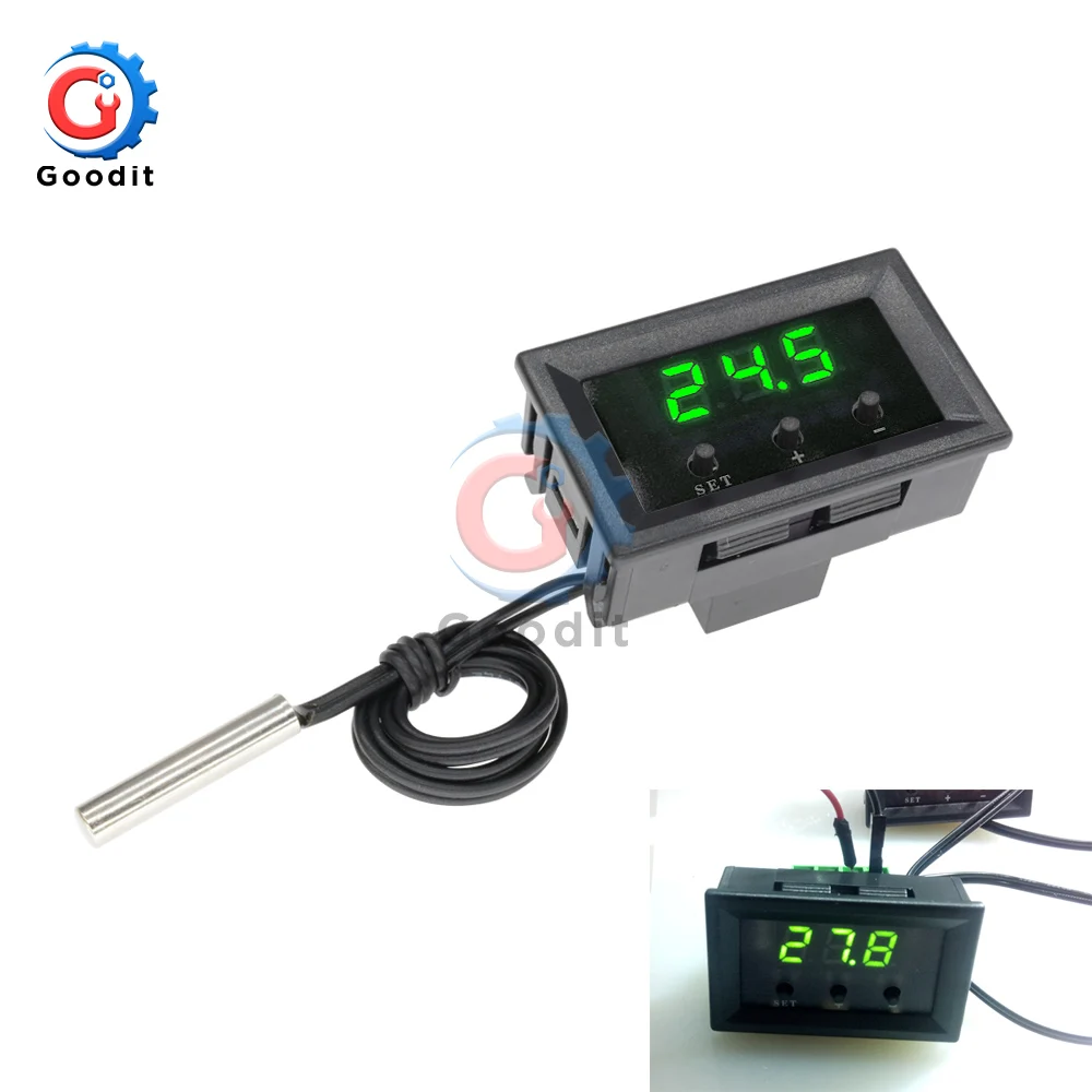 Green With Case DC 12 В W1209WK W1209 Цифровой термостат регулятор температуры Регулятор терморегулятор инкубатор NTC датчик метр чехол - Цвет: Green With Case