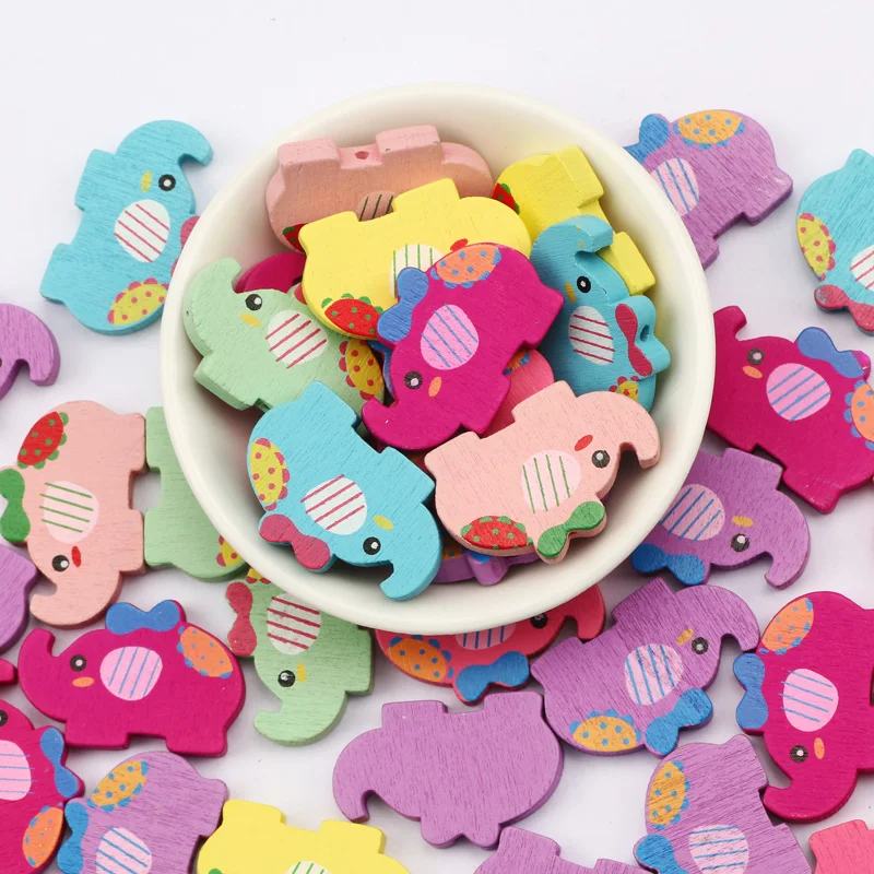 

25/50pcs Cute Elephant Shape Random Color Spaced Wooden Beads For Jewelry Making Handmade DIY Children's Toy Decoration 20x30mm