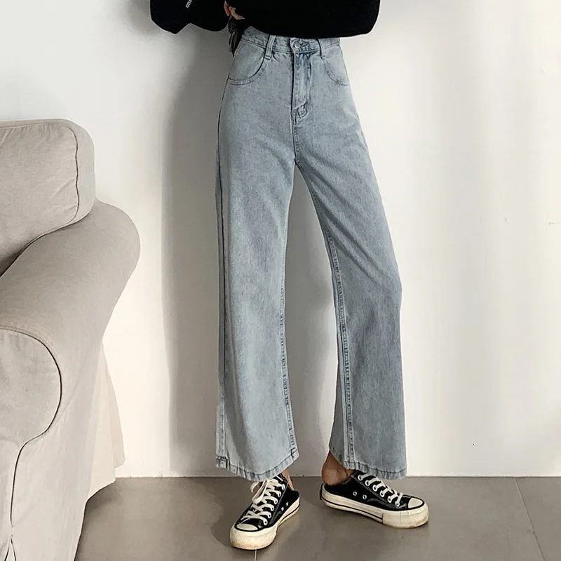 Повседневные винтажные джинсы #3158 женские с высокой талией и широкими штанинами