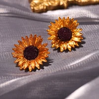 yellow daisy sun flower earrings stud for women girls gift hot fashion sterling jewelry stud earrings