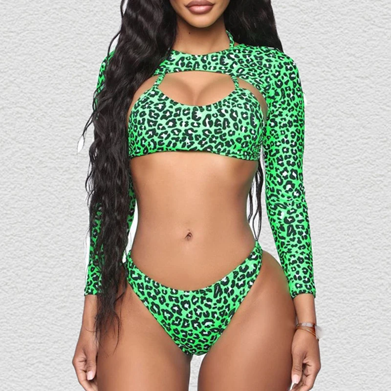 Бикини с леопардовым принтом розовое бикини 2019 купальник длинным рукавом пуш-ап