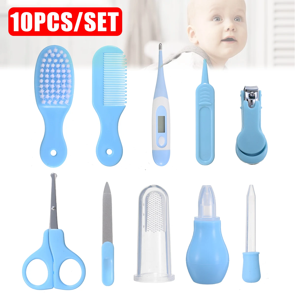 

10Pcs/Set Newborn Baby Kids Nail Hair Health Care Thermometer Trimmer Cleaner Toothbrush Grooming Brush Kit