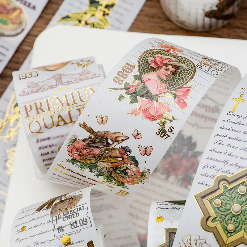 

Vintage Bronzing Washi Tape Plant Angle Butterfly Masking Tape Decorative Retro Scrapbooking Diary Ablum Washi Tape Sticker
