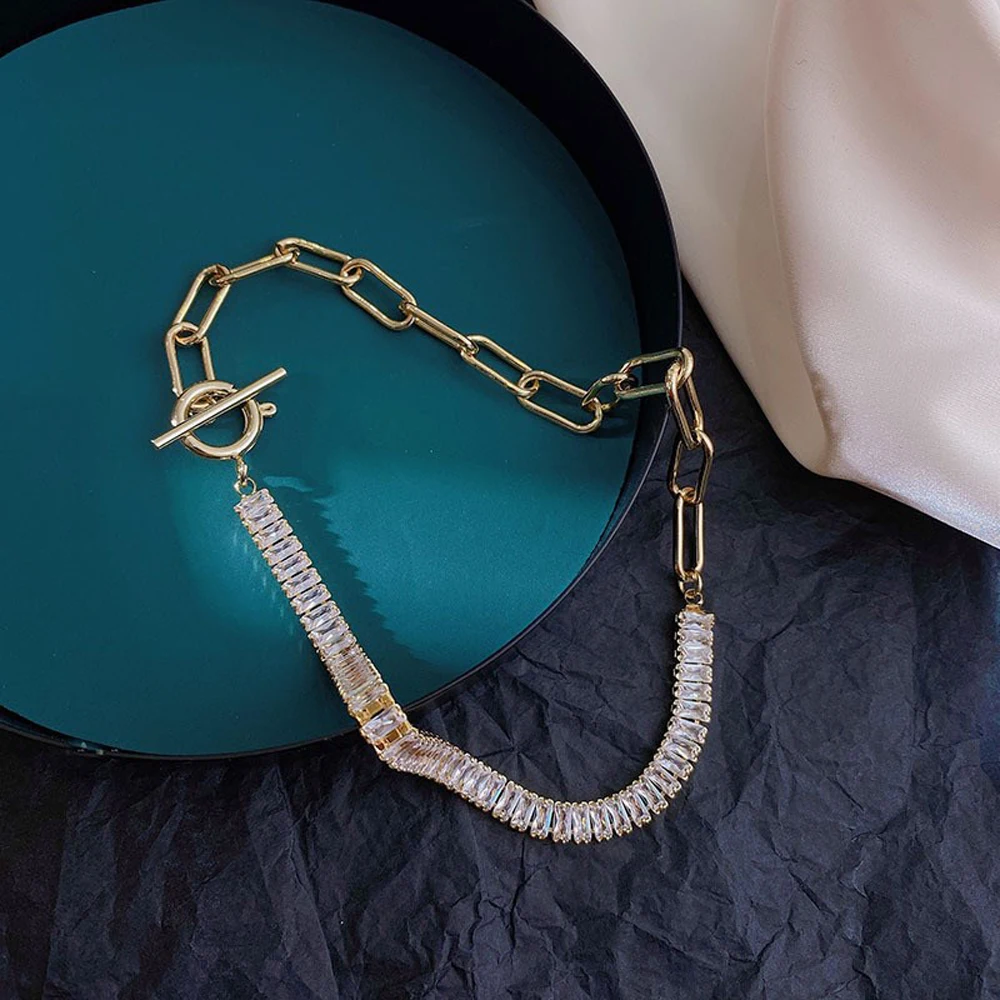 Женское Ожерелье с толстой цепочкой модное блестящее ожерелье фианитами