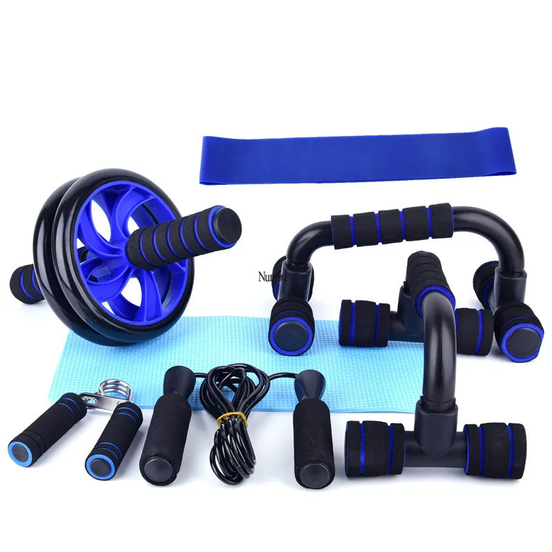 Набор для фитнеса Ab Roller Wheel 7 комплектов с коленным ковриком скакалка пуш-ап бар