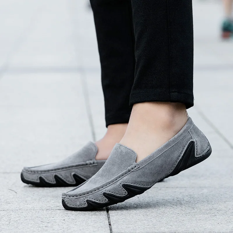Men's Loafers slip on Comfortable Flat Shoes Men Breathable fashion Soft cow suede Leather Driving Moccasins Sneakers | Обувь