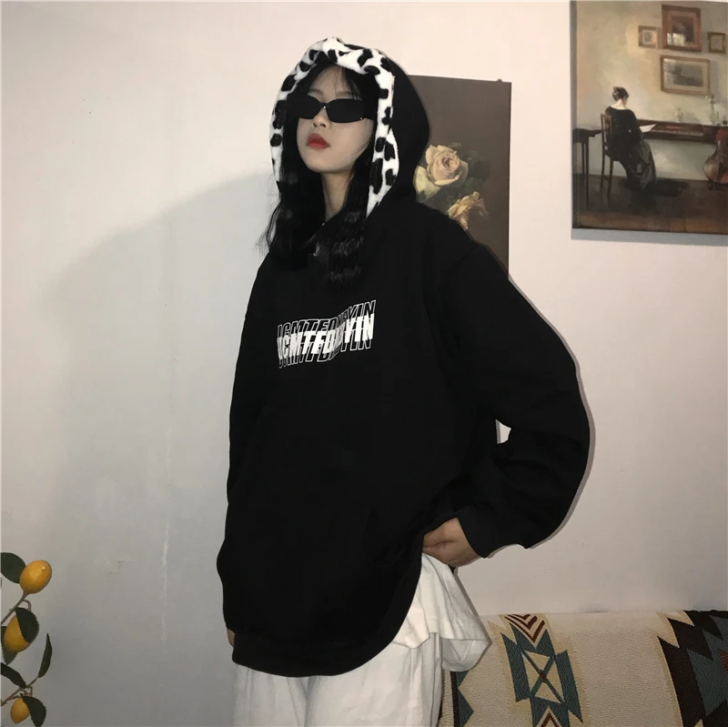 

XZ1280 2021 new Design niche cow pattern plus fleece hooded Sweatshirts women