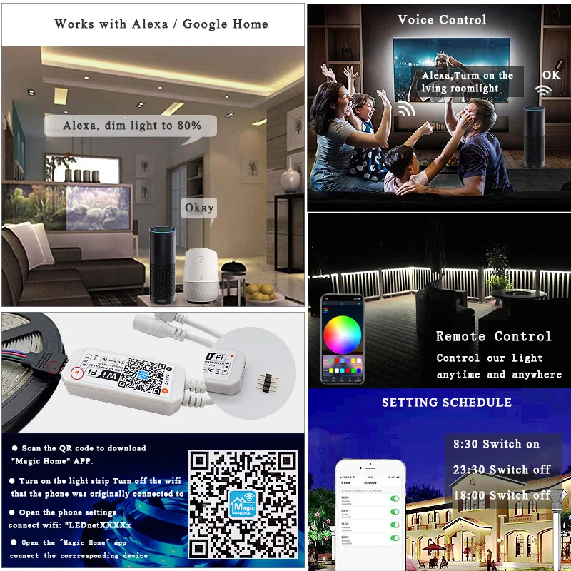 

RGB LED Strip 15M Led Light Tape 5050 SMD 2835 5M 10M DC 12V Waterproof LED lamp Flexible Ribbon + IR WiFi Controller+Adapter EU