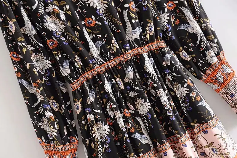 Винтажное шикарное женское Пляжное Платье макси с длинным рукавом и цветочным