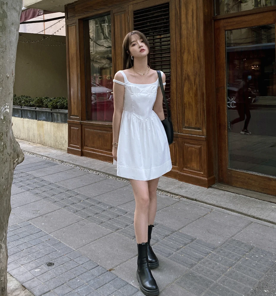Корейское модное женское мини-платье из двух частей на бретельках | Женская