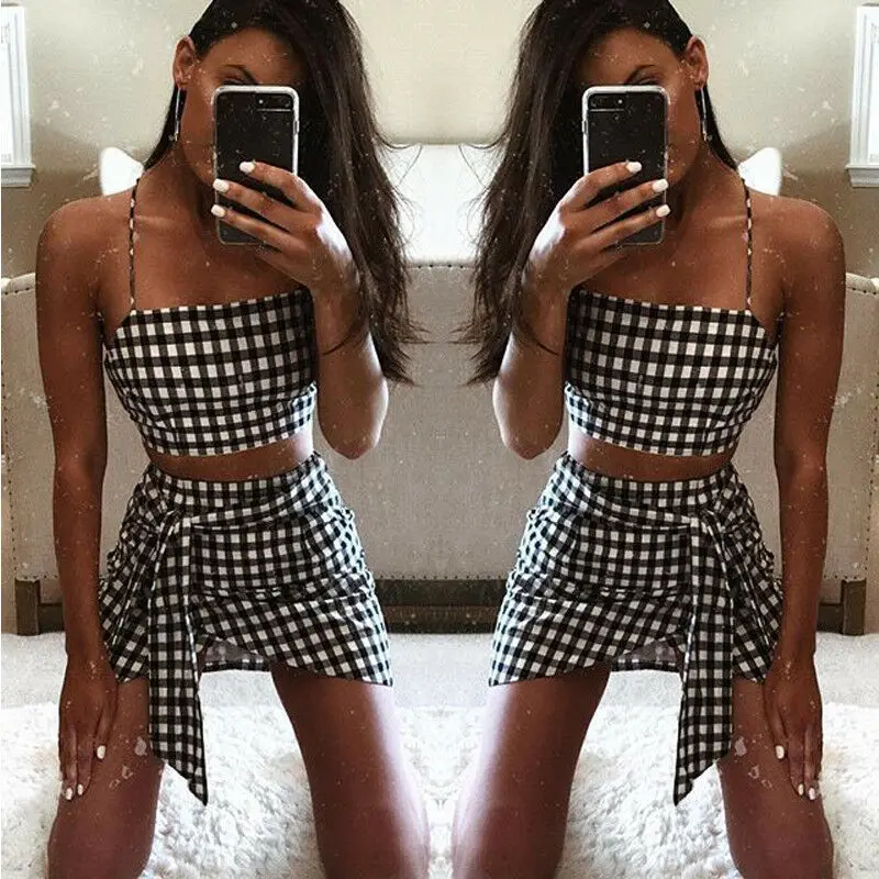 Женское летнее облегающее платье 2 предмета укороченный топ юбка комплект одежды