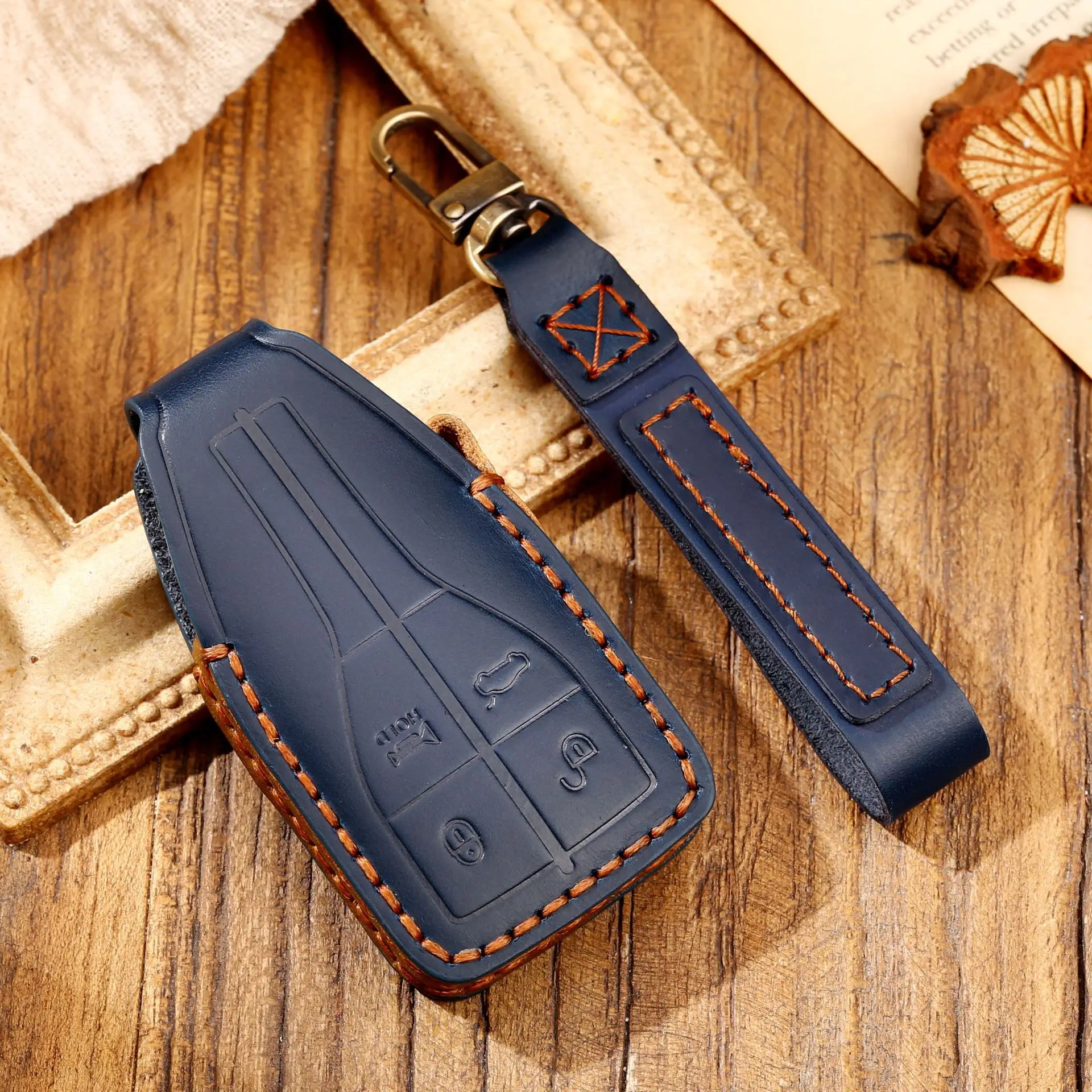 

Genuine Cow Leather Car Key Case Luxury Business Stitching Handmade Key Bag For The Red Flag Hong Qi HS 5 HS 7 H 5 H 7 H 9