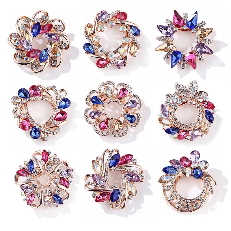 Брошь венок стразы разноцветные броши булавки кристалл свадебные для невесты