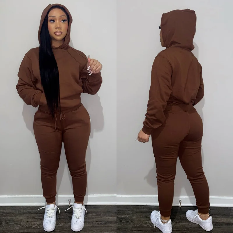 

Women Solid Contains Fluff 2 Piece Set Long Sleeve Hoodies Top Pencil Pants Suit Sweatshirt Sweatpants Casual Tracksuit Outfit