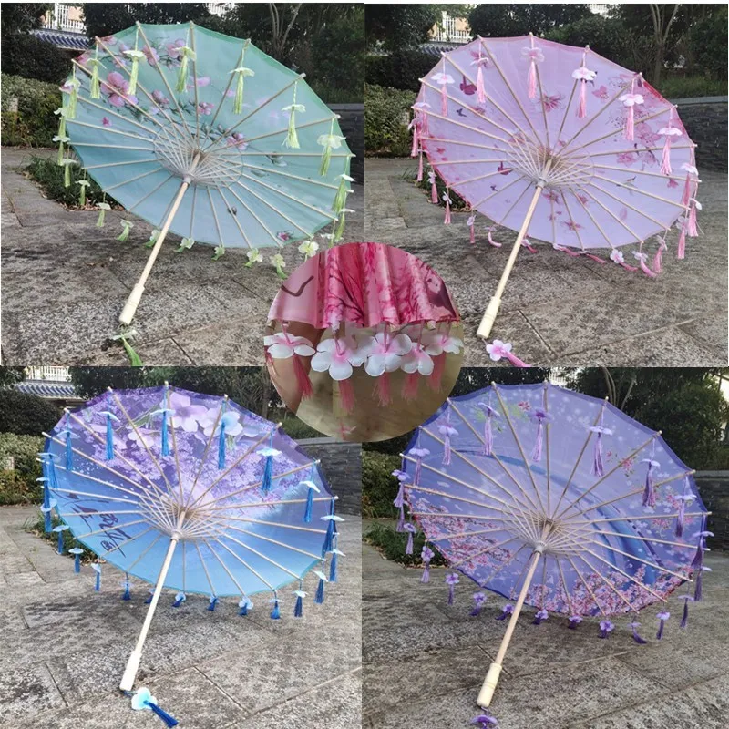 Antiquity Hanfu Tassel Umbrella Dance Performance Umbrella Photograph Props Umbrella Craft Ancient Point Oily Paper Umbrella
