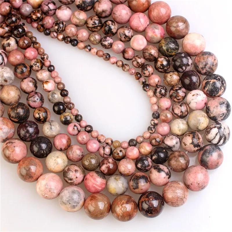 Natural Stone Red Black Rhodonite smooth Round Loose Beads 15&quot Strand 6 8 10 12MM Pick Size For Jewelry Making | Украшения и