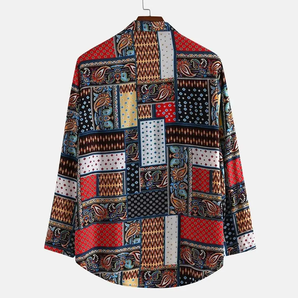 Мужская Уличная одежда винтажная гавайская рубашка с принтом в этническом стиле