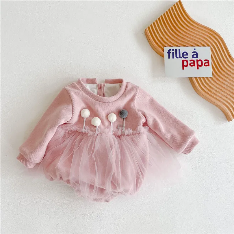 

Baby Girls Clothes Winter Velvet Princess Baby Clothes For Girl Autumn Pompom Infant Girls Romper Bodysuit Baby Romper Jumpsuit