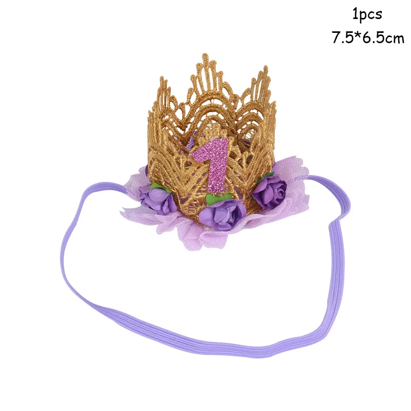 1pcs 7.5x6.5cm WEIGAO 1/2/3 шапки для вечеринки в честь Дня Рождения, украшение на один день рождения, шапка принцессы, корона, детский ободок для дня рождения, 1, 2, 3 года, Декор - Цвет: 1pcs 7.5x6.5cm