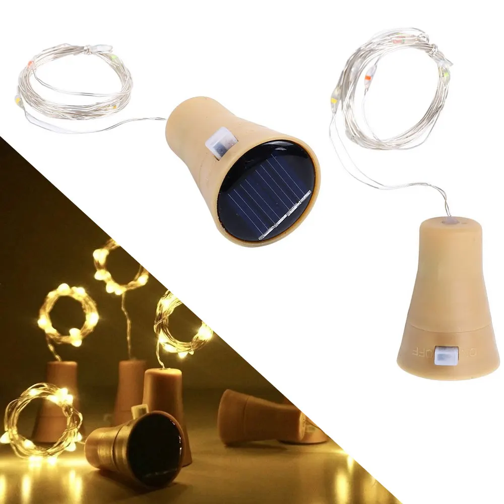 

10LED 15LED 20LED Solar LED Cork Wine Bottle Stopper Copper Garland Wire Fairy String Light 1M/1.5M/2M Outdoor Party Decoration