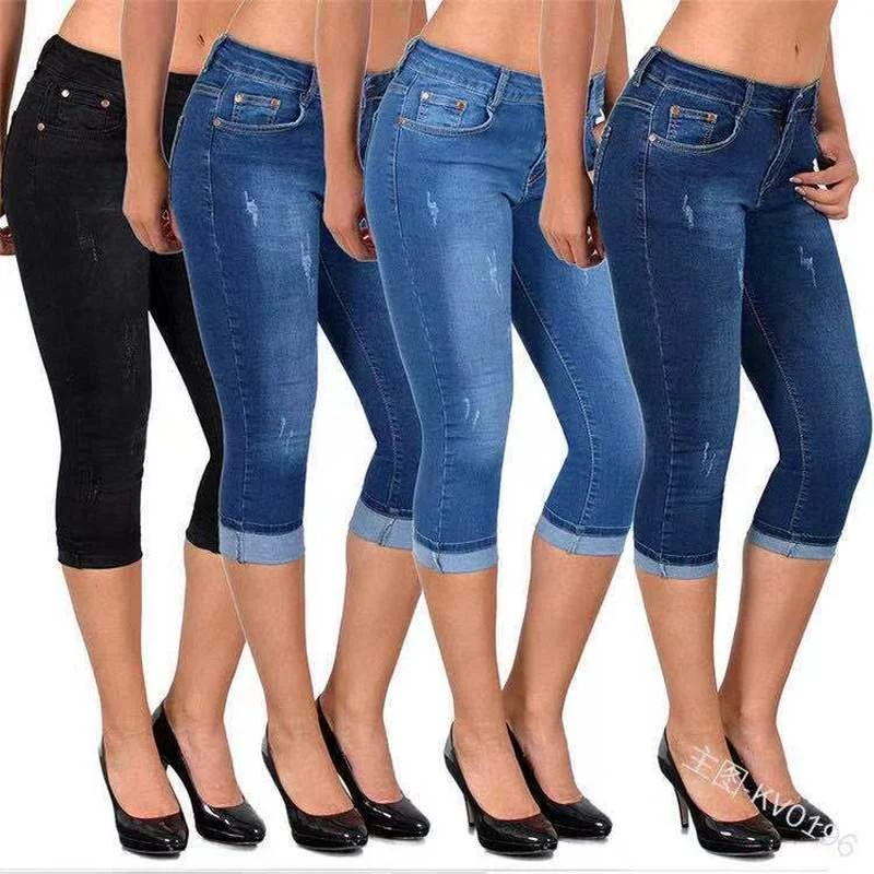 

Women Summer Denim Jeans Stretch Skinny Slim Calf-Length Pants Ladies Casual Pencil Pants Pantalones de mujer