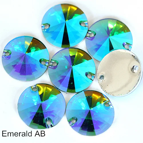 Emerald AB Круглые разноцветные стразы Rivoli из смолы, стразы для пришивания, стразы для пришивания, круглые стразы для пришивания одежды Y3625 - Цвет: Emerald AB