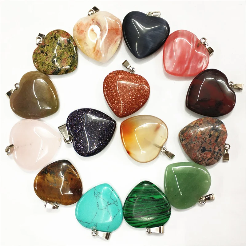 Reiki кулон в форме сердца натуральный кристалл любви свободные бусы Пары Ожерелья