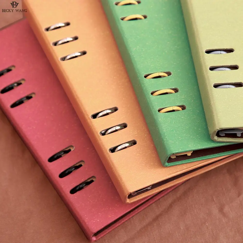 

A5 Kraft Notebook 6 Binder Hole Red Green Orange Clip Simple Cover Sketchbook Planner Stationery Bullet Journal