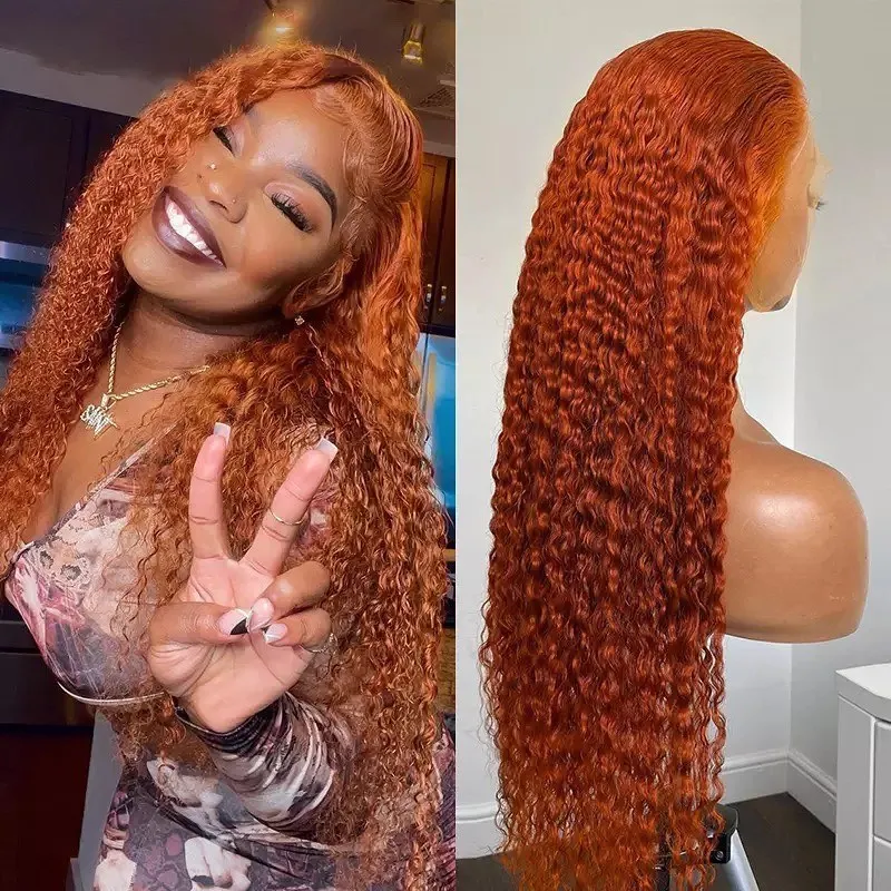 

Orange Ginger Curly Lace Front Human Hair Wigs 180 density 13x4 Lace Frontal Wig Brazilian Remy Hair Pre Plucked For Women VSHOW