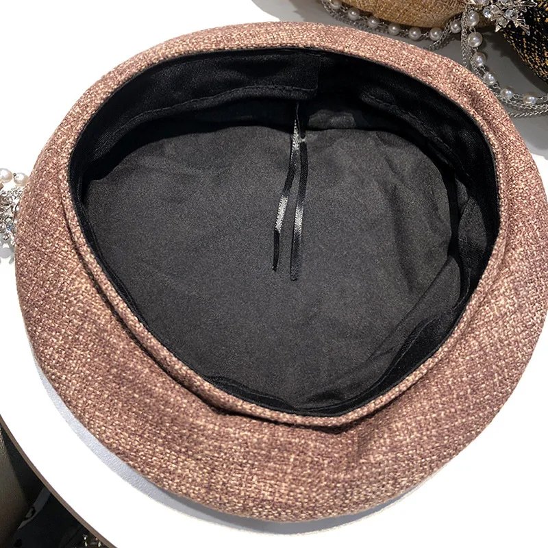

2020 Winter Cap Luxury Diamond Decoration Beret Hat for Women French Designer Baret Cap with Pearls Plaid Painter Octagonal Hats
