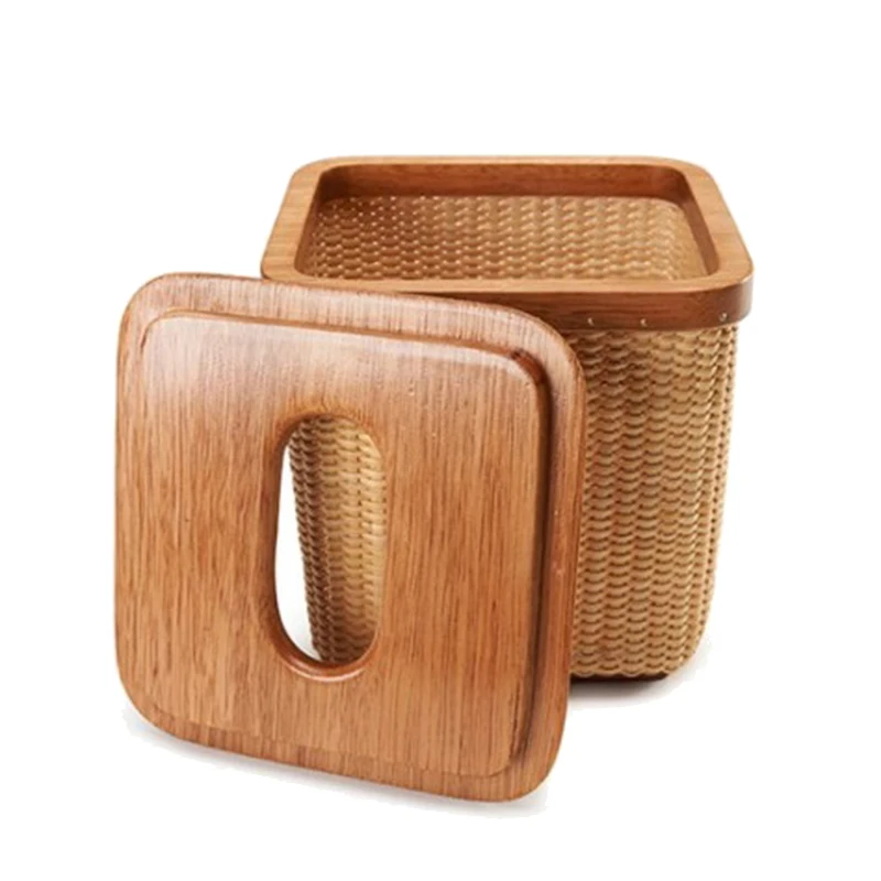 

Коробка для салфеток из ротанга ручной работы в пасторальном стиле, квадратная коробка для салфеток из ротанга с деревянным покрытием