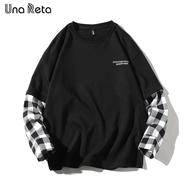 

Una Reta Men Sweatshirt Fashion New Hip-Hop Hoodies Casual Men Tracksuit Plaid stitching Harajuku Sweatshirt Man Streetwear