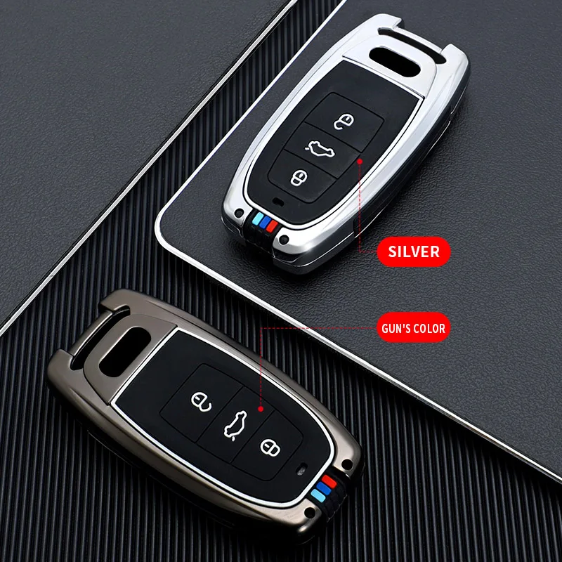 

Car Key Cover Case For Audi Q8 C8 A6 A7 A8 2018 2019 Auto Holder Protection Shell Calvanized Alloy + Soft Silicone Styling Acces