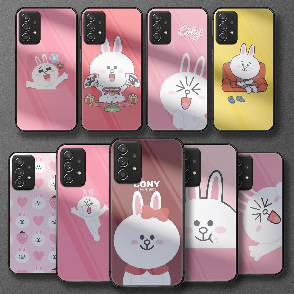 

LINE FRIENDS Cartoon image rabbit Tempered Glass Phone Case Cover For Samsung Galaxy A M 10 12 20 21 30 31 40 50 51 52 70 71 72
